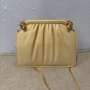 Ashneil Vintage 1960s Snake Embossed Leather Tan Bag Gold Frog Clasps + Chain
